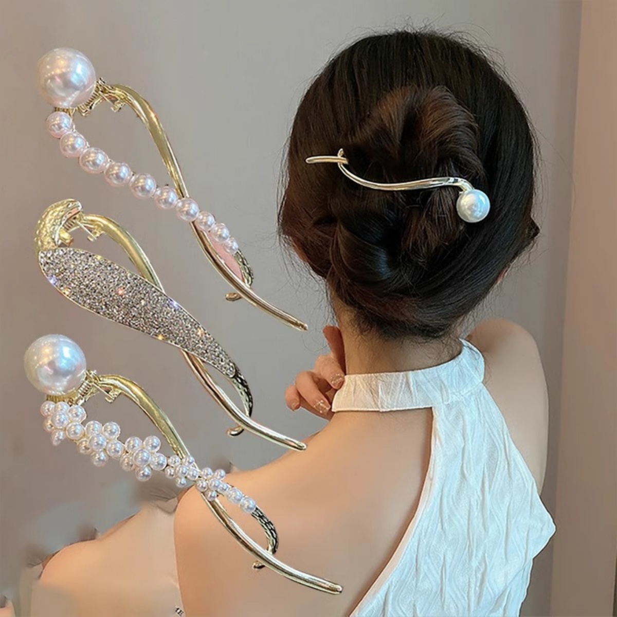 Elegant Glitter Pearl Hair Cli - Korean Girls Lifestyle 리뷰 및 가격